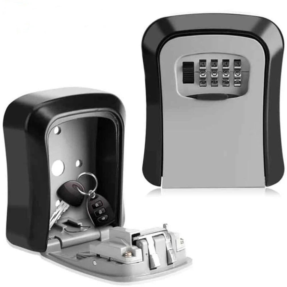4 Digit Combination Key Lock Box Aluminum Wall Mounted Key Lockbox with Code for House Key Storage Security Protection