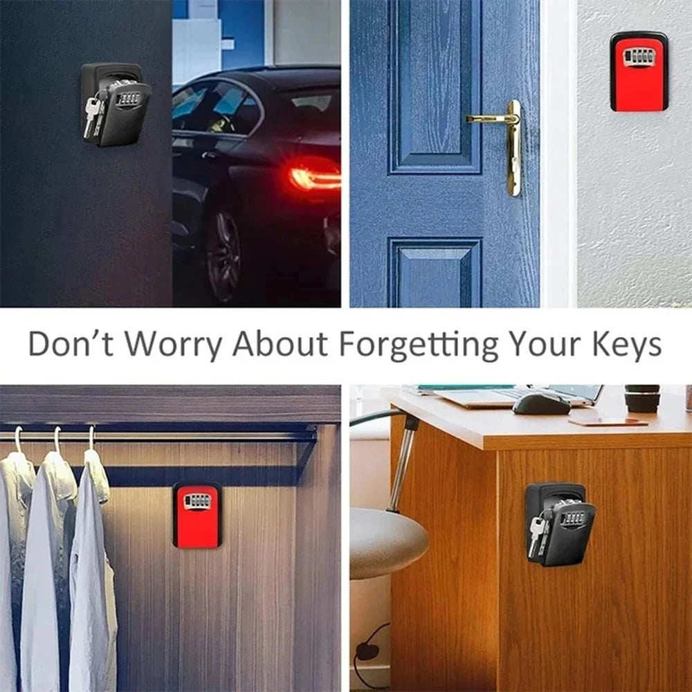 4 Digit Combination Key Lock Box Aluminum Wall Mounted Key Lockbox with Code for House Key Storage Security Protection